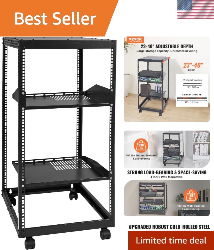 20U Adjustable Depth Server Rack, 23''-40'' - Wall/Mount Casters & Accessories