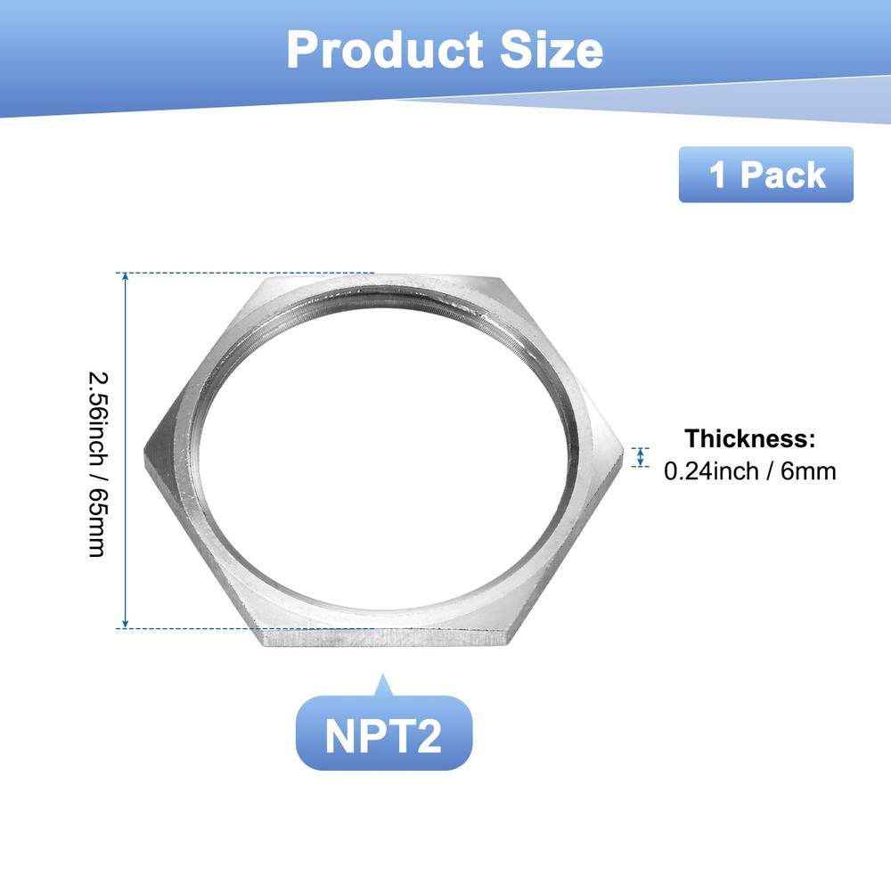 1-Pack Cast Pipe Fitting Hex Locknut, NPT2 Female Thread Hex Locking Nut