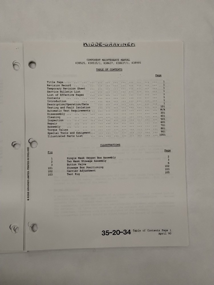 Kidde-Graviner Mask Stowage Box Assemblies Component Maintenance Manual-Original