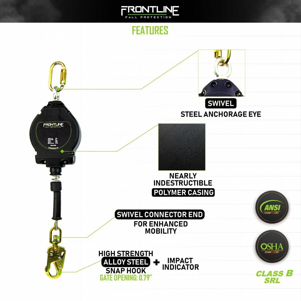 Frontline Self Retracting Lifeline Cable with Steel Snaphook