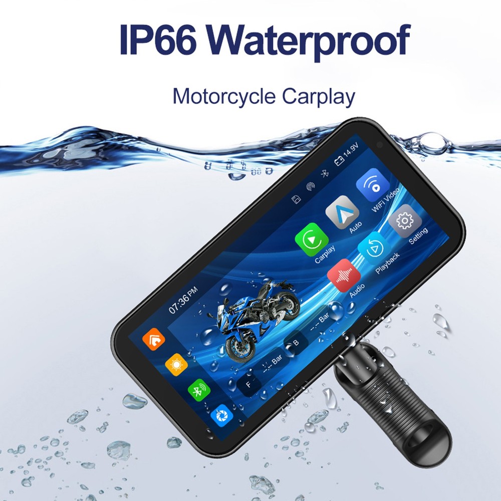 Wireless Motorcycle CarPlay Android Auto 6.25" Touch Screen GPS Navigation+TPMS