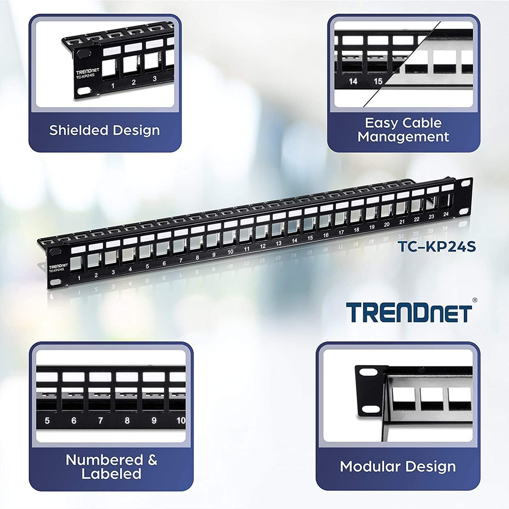 BUNDLE: 24-Port Blank Keystone Shielded 1U Patch Panel TC-KP24S + Shielded Cat
