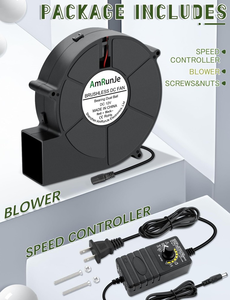 140mm x 40mm Blower Fan with AC 110v 120v Variable Speed Controller, 12V Dual...