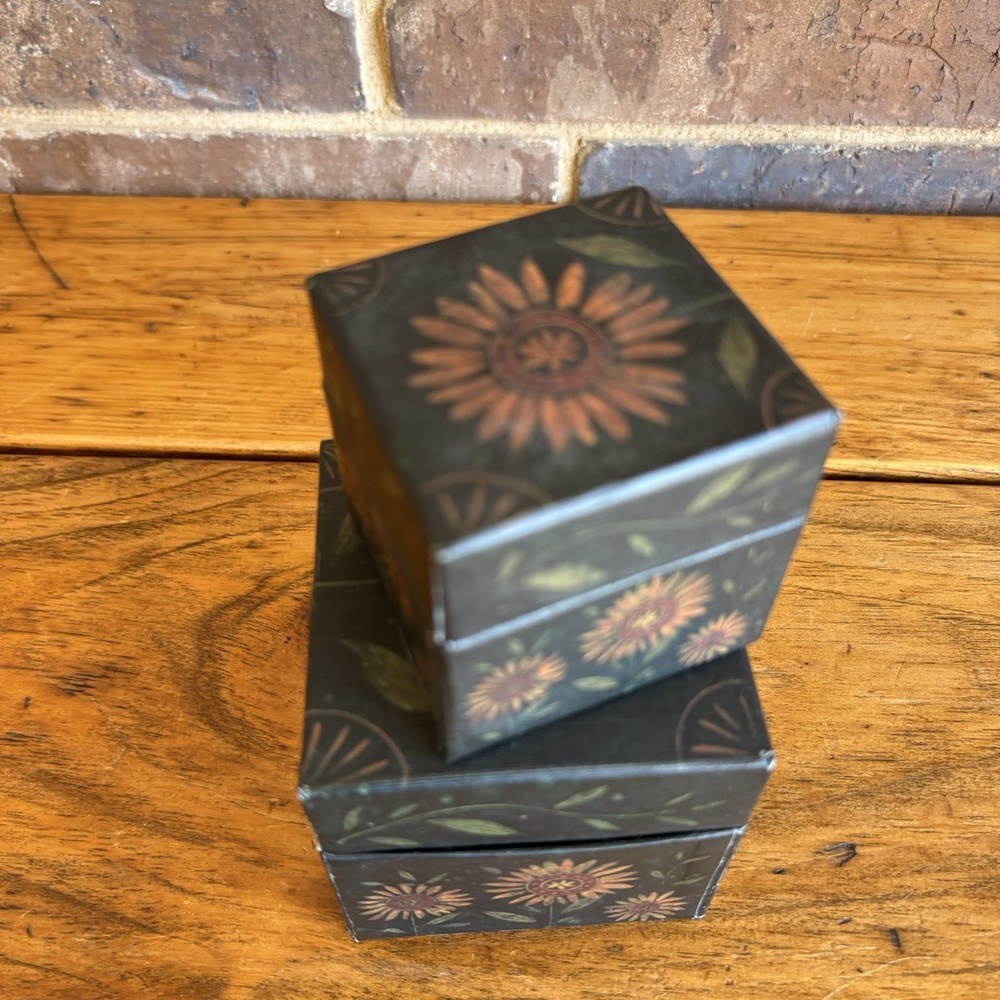 Bobs Boxes Sunflowers 2 Stacking Folk Art Boxes Primitive Art Storage Box