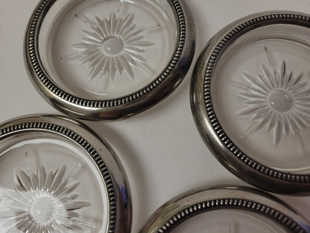 Vintage Silver Plated and Glass Coasters