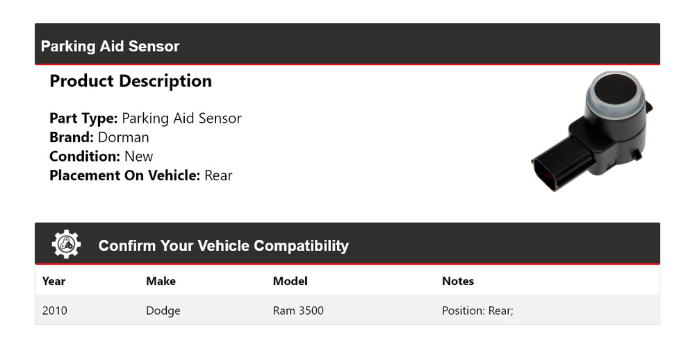 For 2010 Dodge Ram 3500 Dorman Parking Aid Sensor Rear