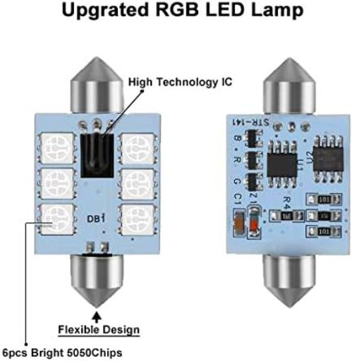 LED Festoon Bulbs 42mm RGB 16 Color Remote Interior Map Dome 4 Pack