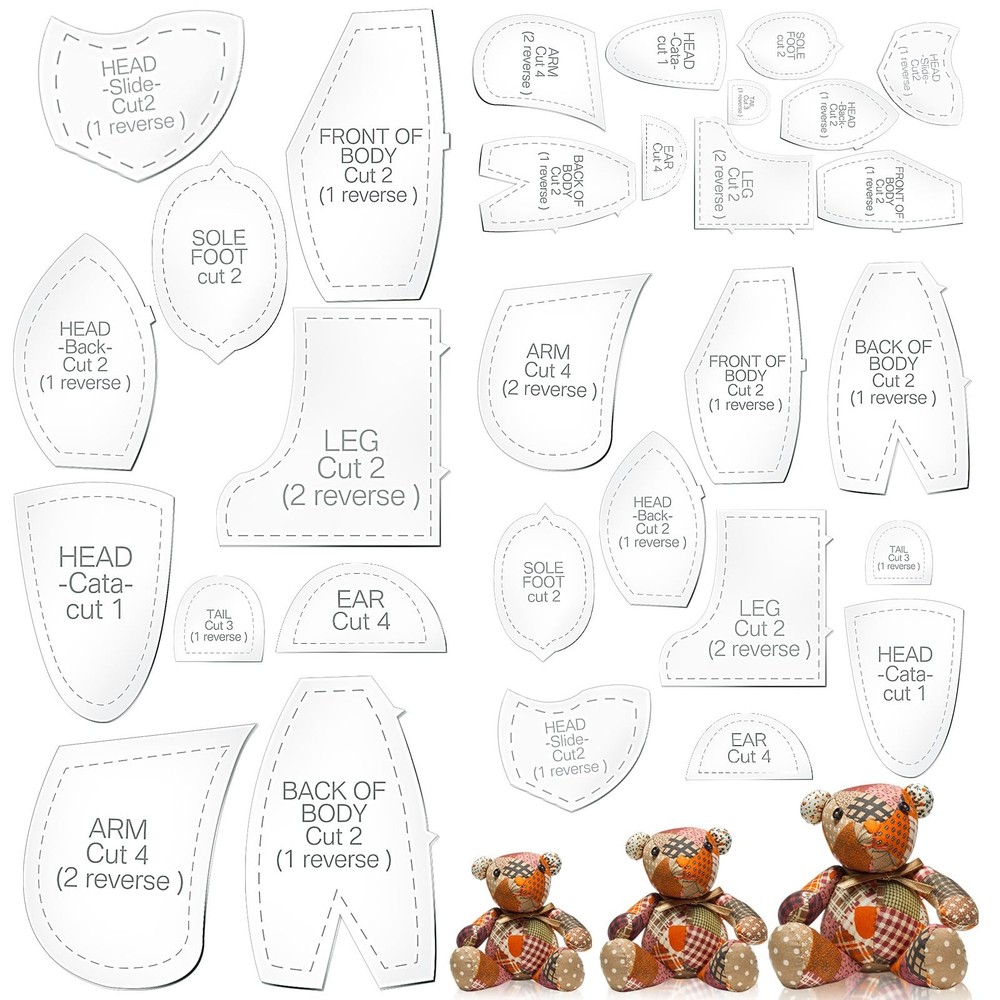 30 Pcs Memory Bear Sewing Patterns Acrylic Template Ruler Set Stuffed Animal ...