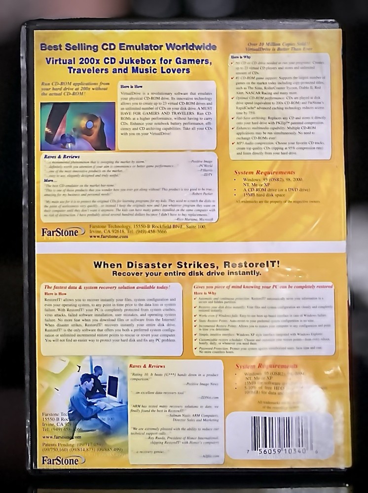 Virtual Drive 7 Deluxe + RestoreIT! 2 DISK CD-ROM Drive Emulator Software Sealed