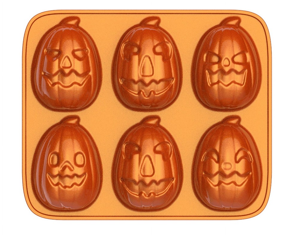 Pumpkin Cast Aluminum 6-Cavity Baking Pan Orange lridescent