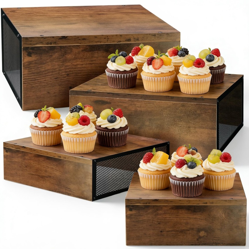 Cupcake Stand Large Buffet Risers 6" 8" 10" 12", 4 Pack Rustic Stackable Dese...