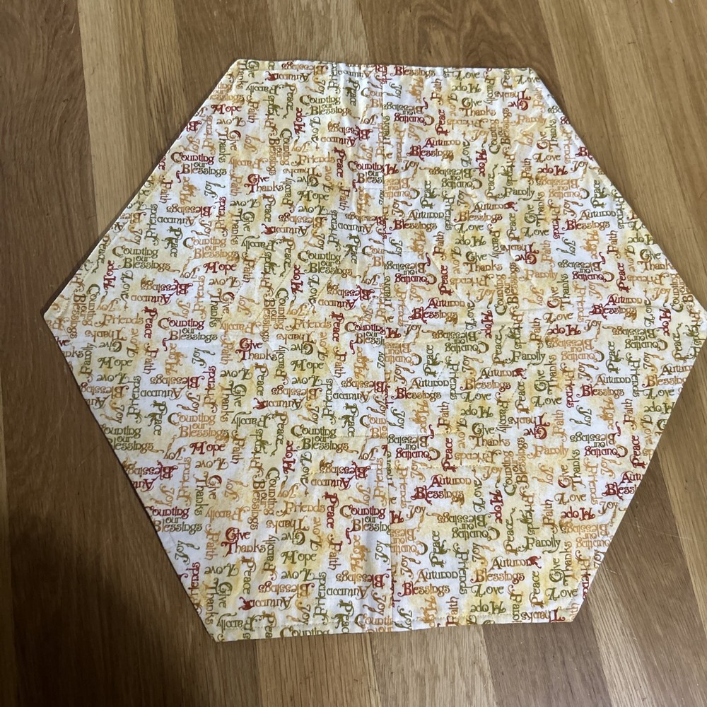 Handmade table topper Hexagon Fall Thanksgiving 21” At Points.