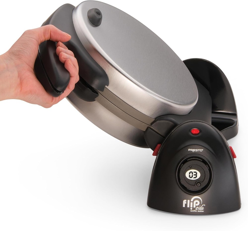 Compact Black Belgian Waffle Maker with Easy-Clean Ceramic Surface - 1100W Power