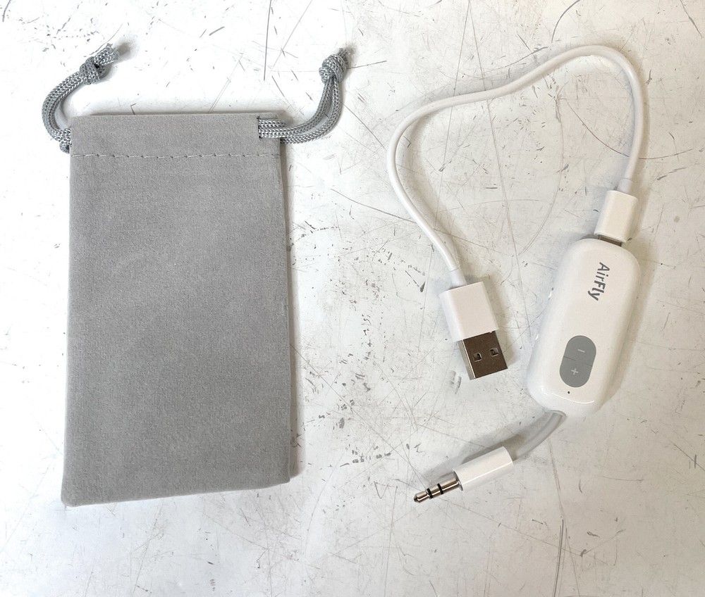 Twelve South AirFly Wireless Bluetooth Transmitter with Gray Pouch, White