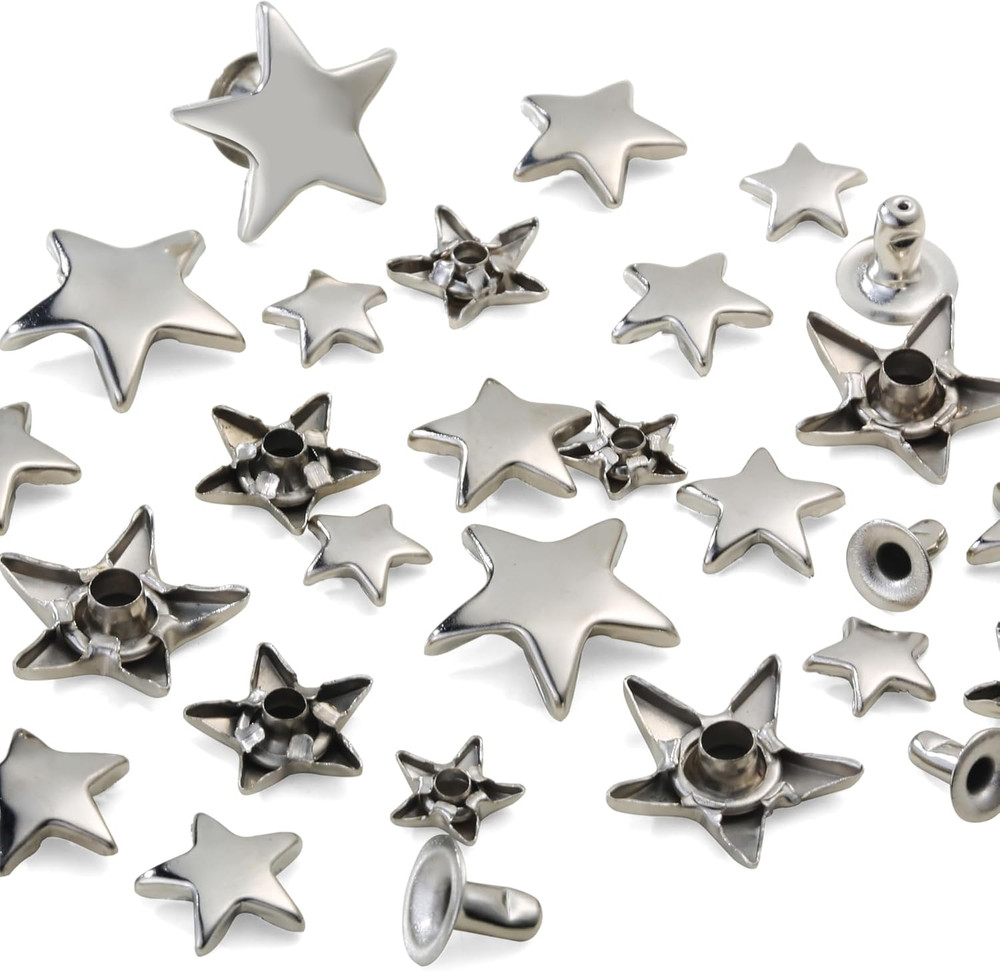 200 Sets Leather Rivets Kit Mixed Sizes Rivets for Leather Star Studs for Clothi