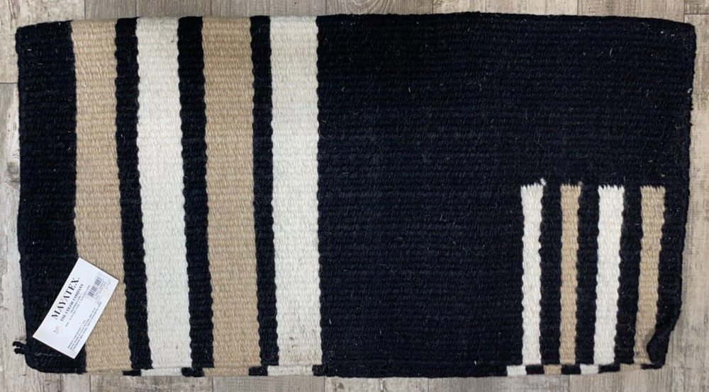 NWT MAYATEX TRAPPER WOOL SADDLE BLANKET BLACK /WHITE / TAN 36'' X 34''