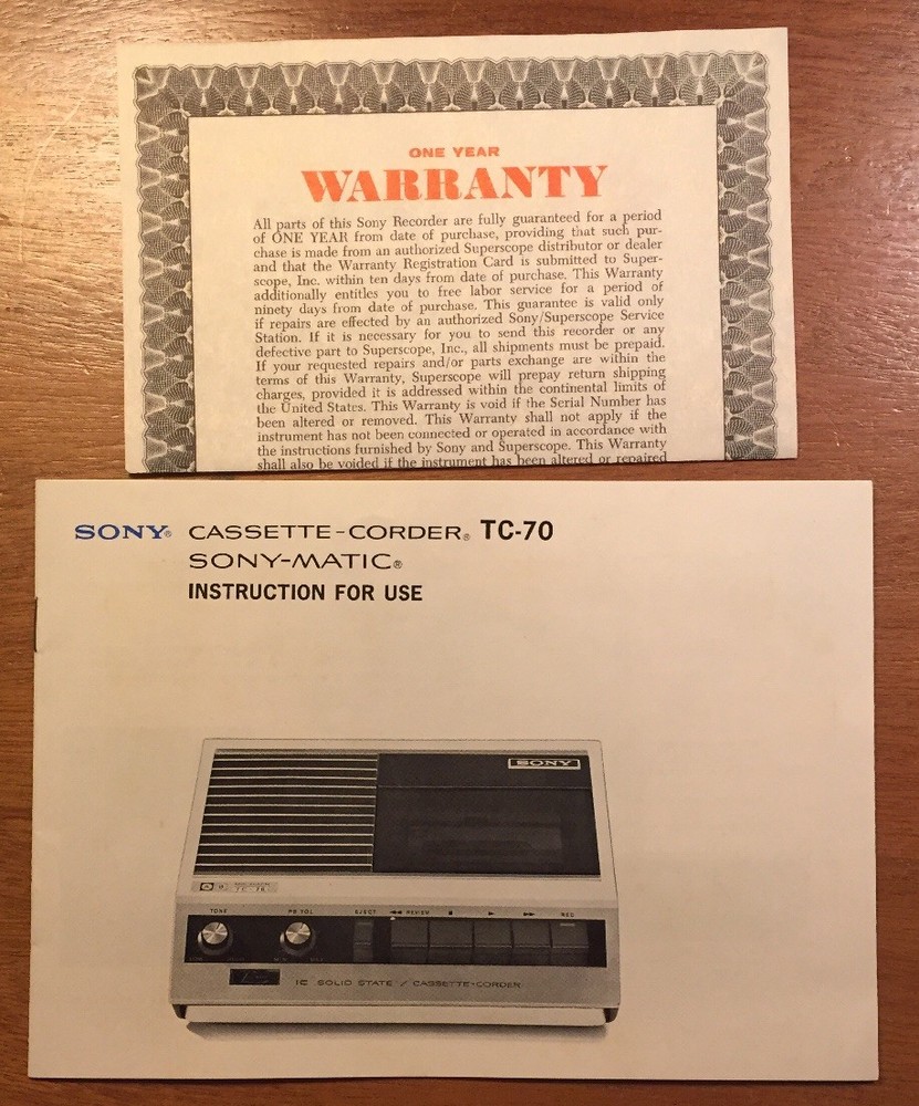 SONY TC-70 CASSETTE-CORDER ORIGINAL INSTRUCTION MANUAL P155