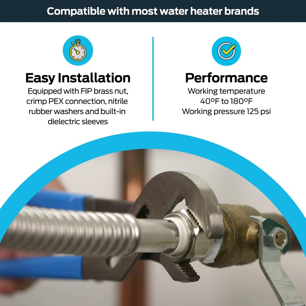 18 Inch WaterFlex Crimp Water Heater Connector, 3/4 Inch FIP x 3/4 Inch Crimp...