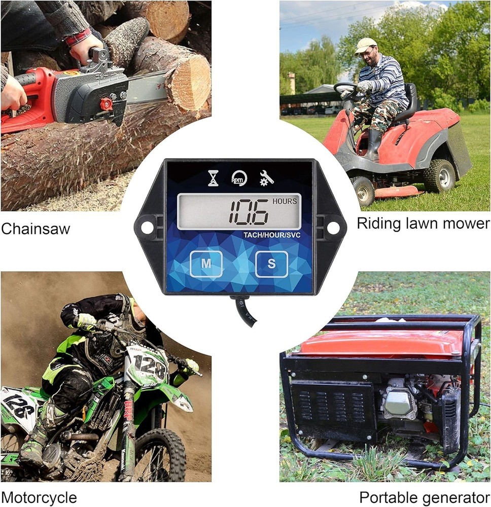 Digital Engine Hour Meter & Tachometer - Maintenance Reminder, Waterproof Design