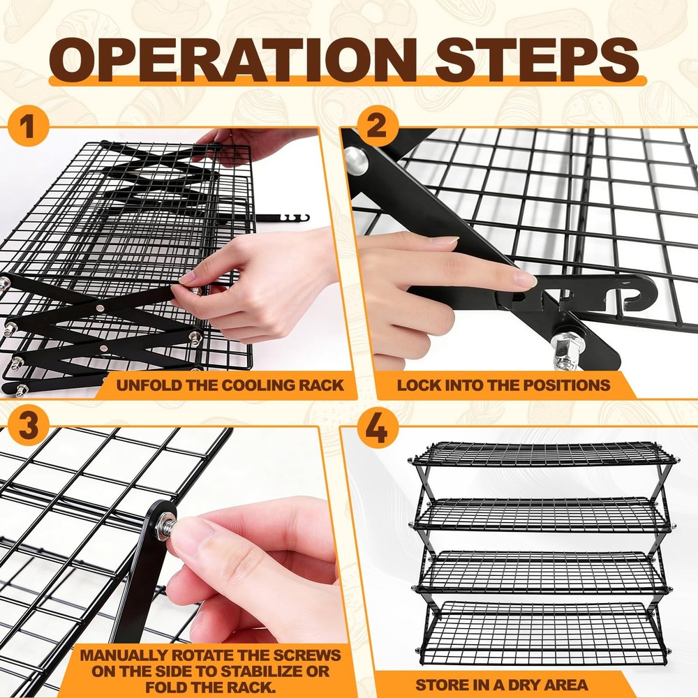 2/3/4-Tier Collapsible Cooling Rack, Adjustable Foldable Cookie Cooling Racks...