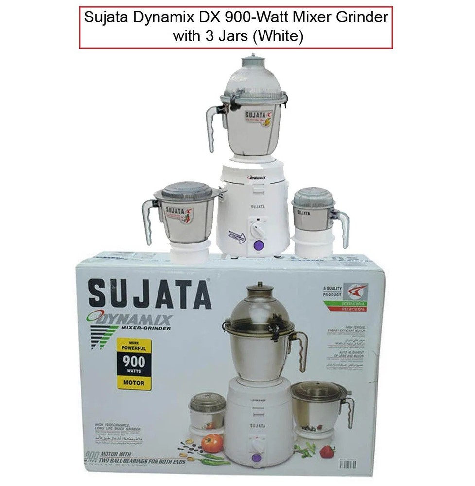 Sujata Dynamix, Mixer Grinder, 900 Watts, 3 Jars (White)