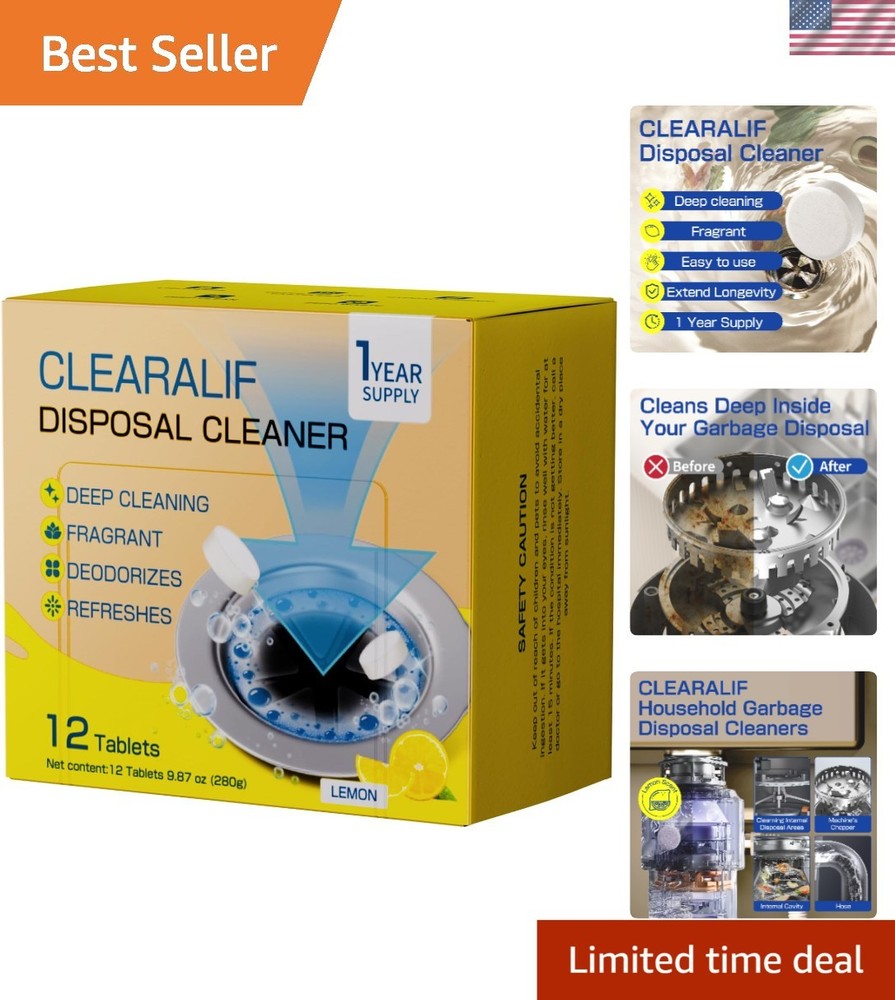 Lemon Scented Garbage Disposal Cleaner Tablets - 12 Pack, All Disposal Types
