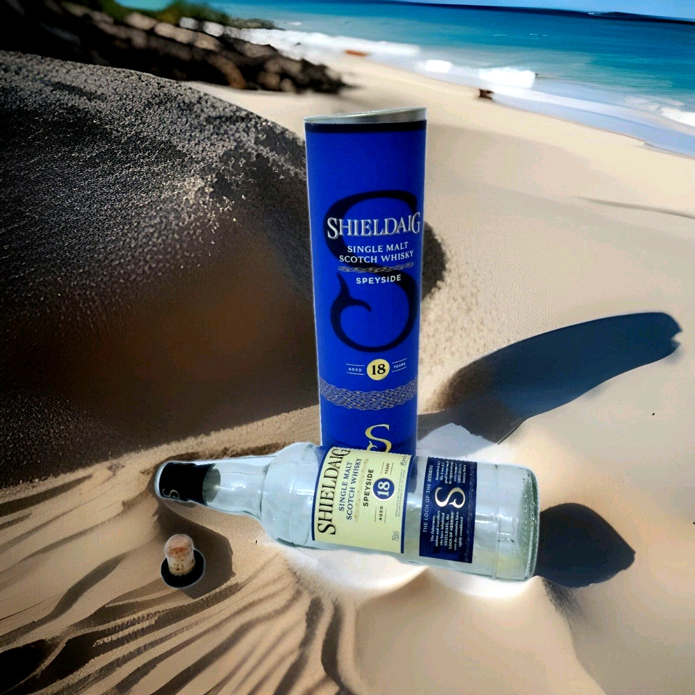 Empty Bottle Shieldaig Single Malt Scotch Whiskey. Spyside 18 Years