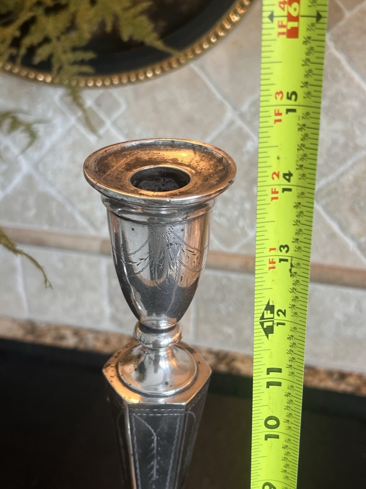 Large Pair Austrian Art Deco 833 Silver Candlesticks Diana Head MJ 14” c1925
