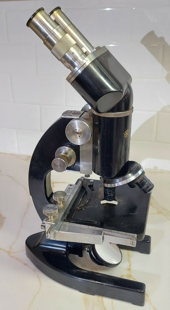 Vintage Officine Galileo Microscope w/ Original Case, Objectives & Light Source