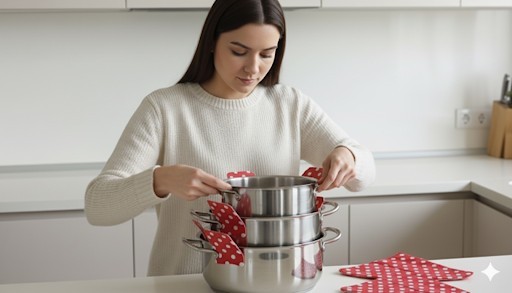 4 pc Pot and Pan Protector Anti-Scratch Pads. Divider for Cookware (Multicolor)