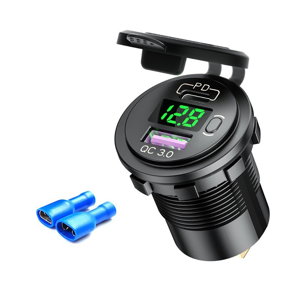 PD + QC3.0 USB Car Fast Charger Socket LED Voltmeter For iPhone Samsung Android