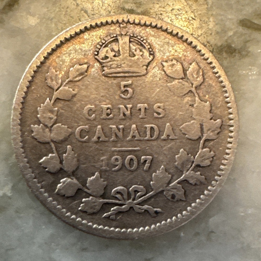 1907 Canada 5 Cents Silver Coin