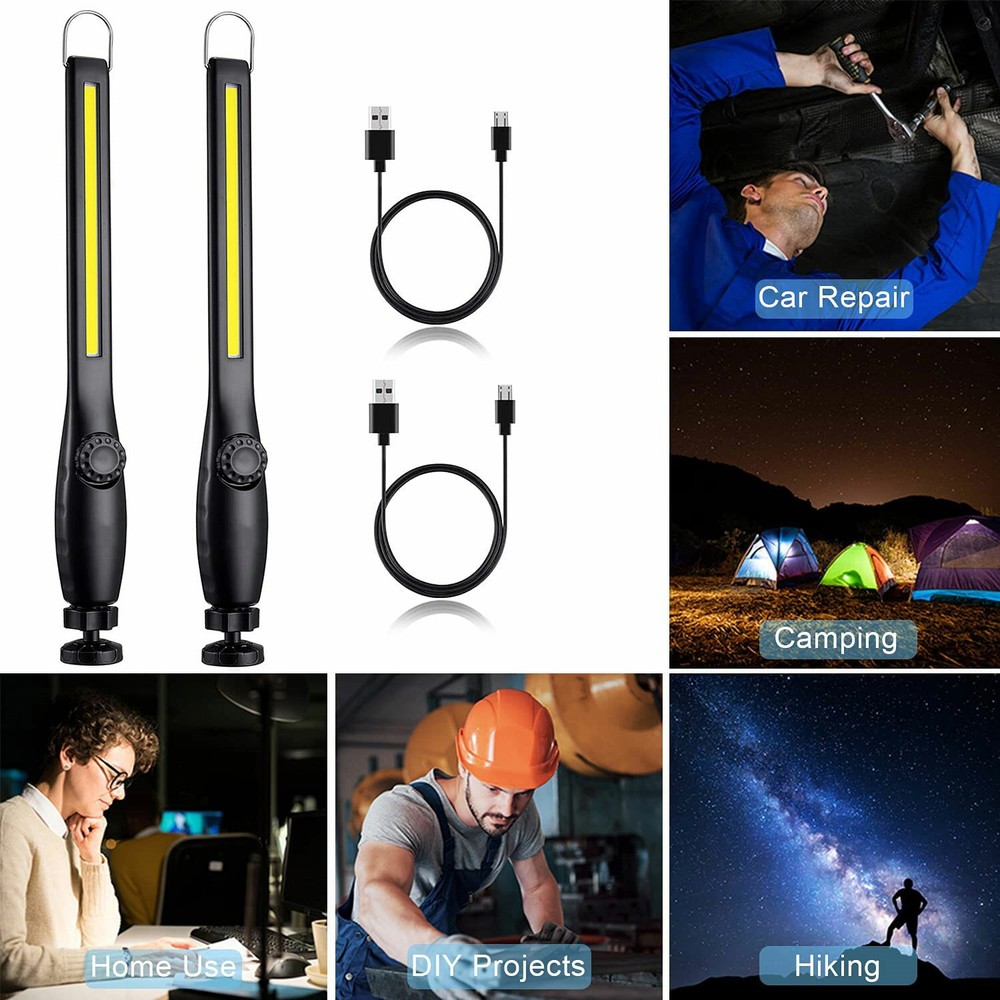 2x Rechargeable COB LED Slim Worklight Flashlight Magnetic Inspection Flashlight