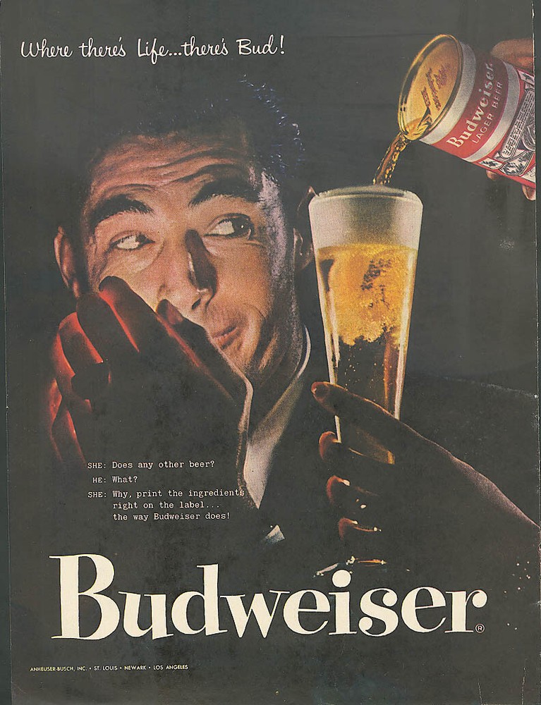 Lighting up and a Budweiser beer ad 1957