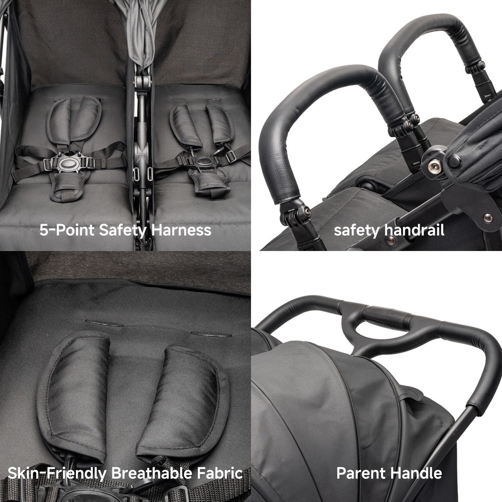 Lightweight Double Stroller for Twins, One Hand Fold All Terrain