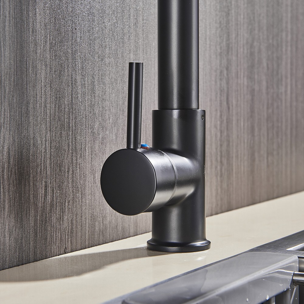 Commercial LED Black Kitchen Sink Faucet Pull Down Sprayer Mixer Tap Spring