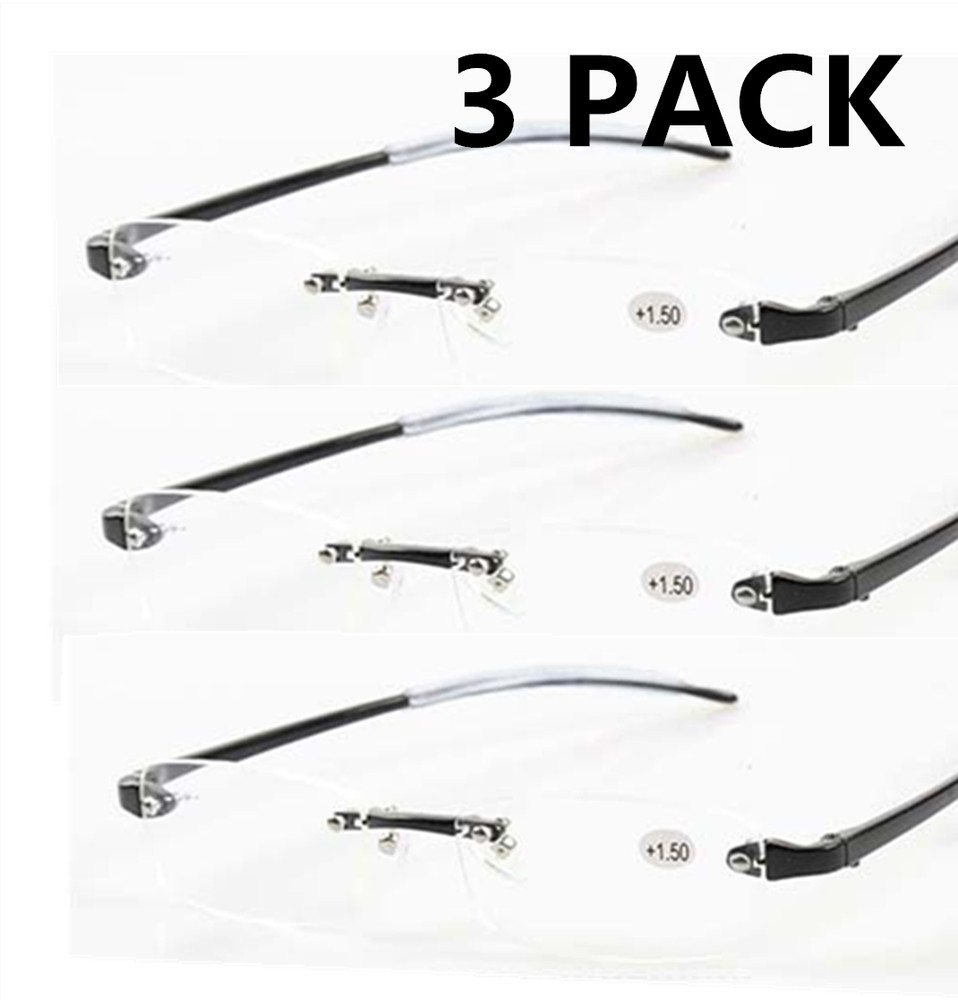 3 Pack Reading glasses Frameless Elastic TR90 Rimless For Unisex Reader +50~+400