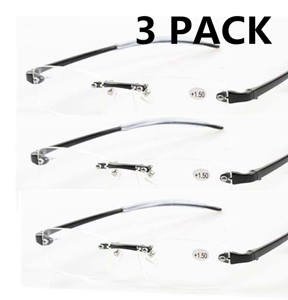 3 Pack Reading glasses Frameless Elastic TR90 Rimless For Unisex Reader +50~+400