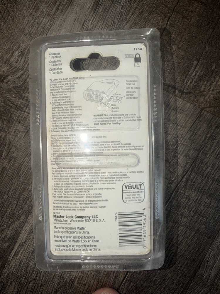 Master Lock 175D Resettable Set-Your-Own Combination Lock, Die-Cast,1" shackle