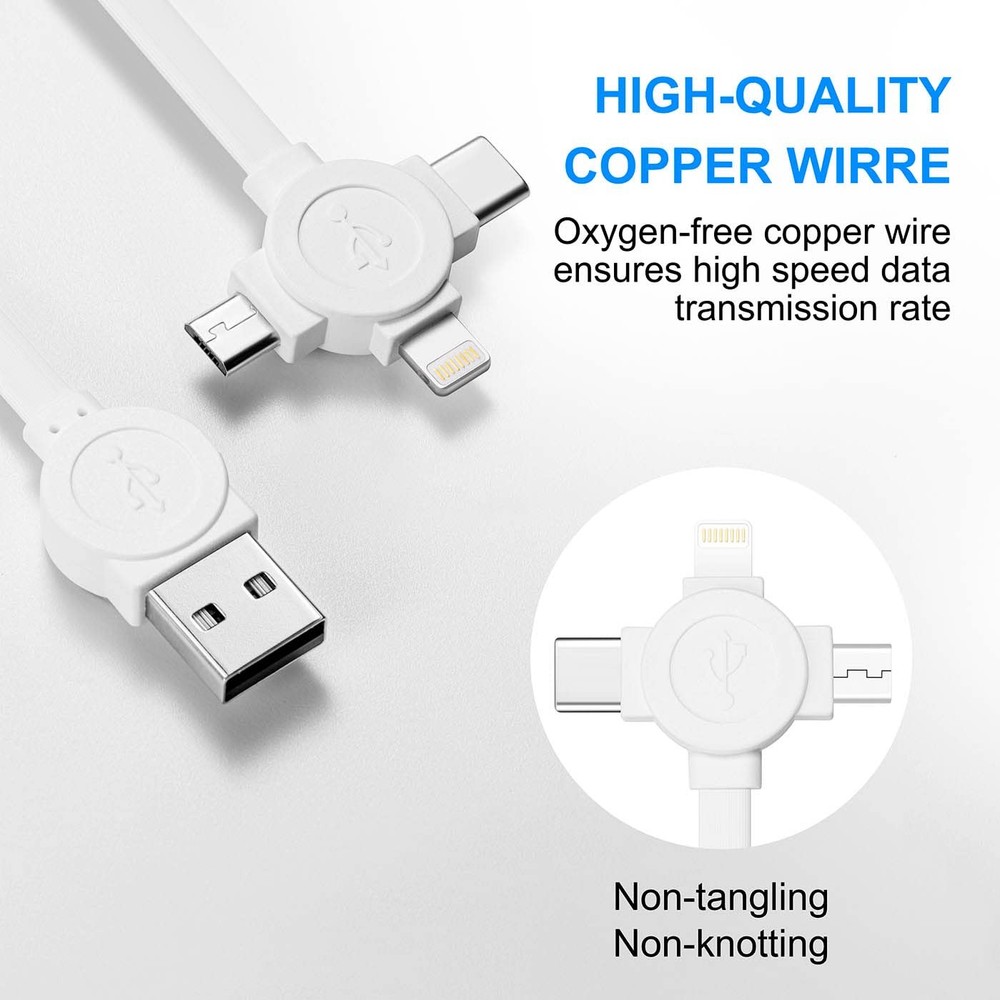 3 in 1 Retractable Multi Charging Cable, 2Pack Fast Cord White