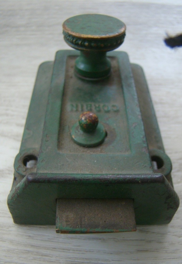 Vintage Green Corbin Surface Rim Night Latch No Keeper Lock Works