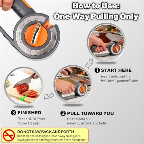 6-in-1 Knife Sharpener for Kitchen - Easy Dial Selects Mode for Chef‘s,
