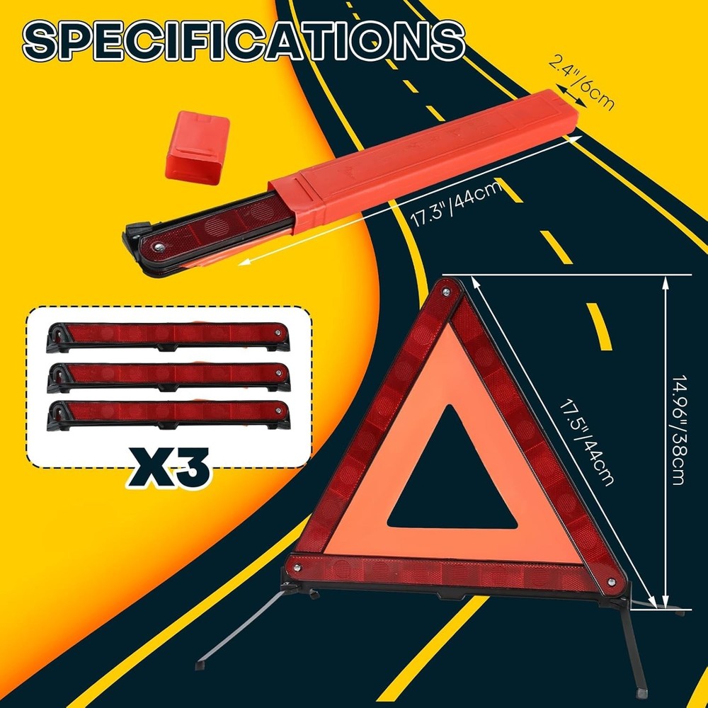 Reflective Safety Triangle Kit | Emergency s with Storage Case Roadside Refle...