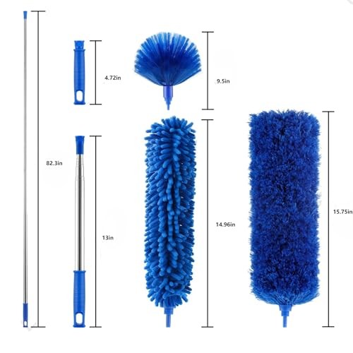 Duster, Microfiber Dusters with 2 Handle Sets, Durable 15-98.1 Inches Dark Blue