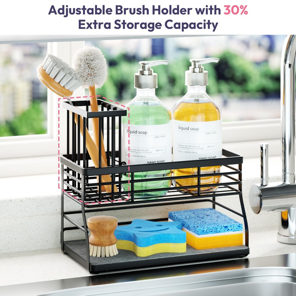 Sponge Holder for Kitchen Sink - 2 Tier Rustproof Sink Caddy with Instant Dry...