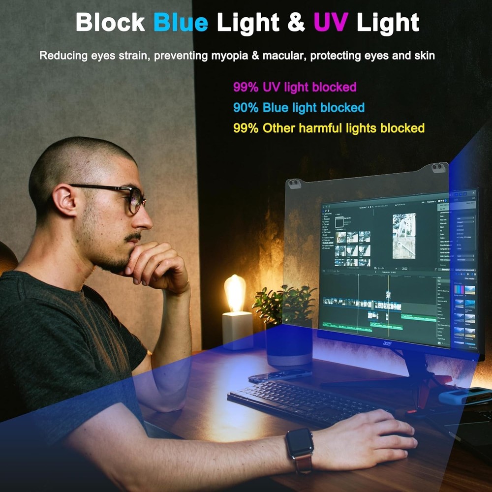 UV Blocking Computer Screen Protector for 28 Inch Monitors, Eye Strain Relief