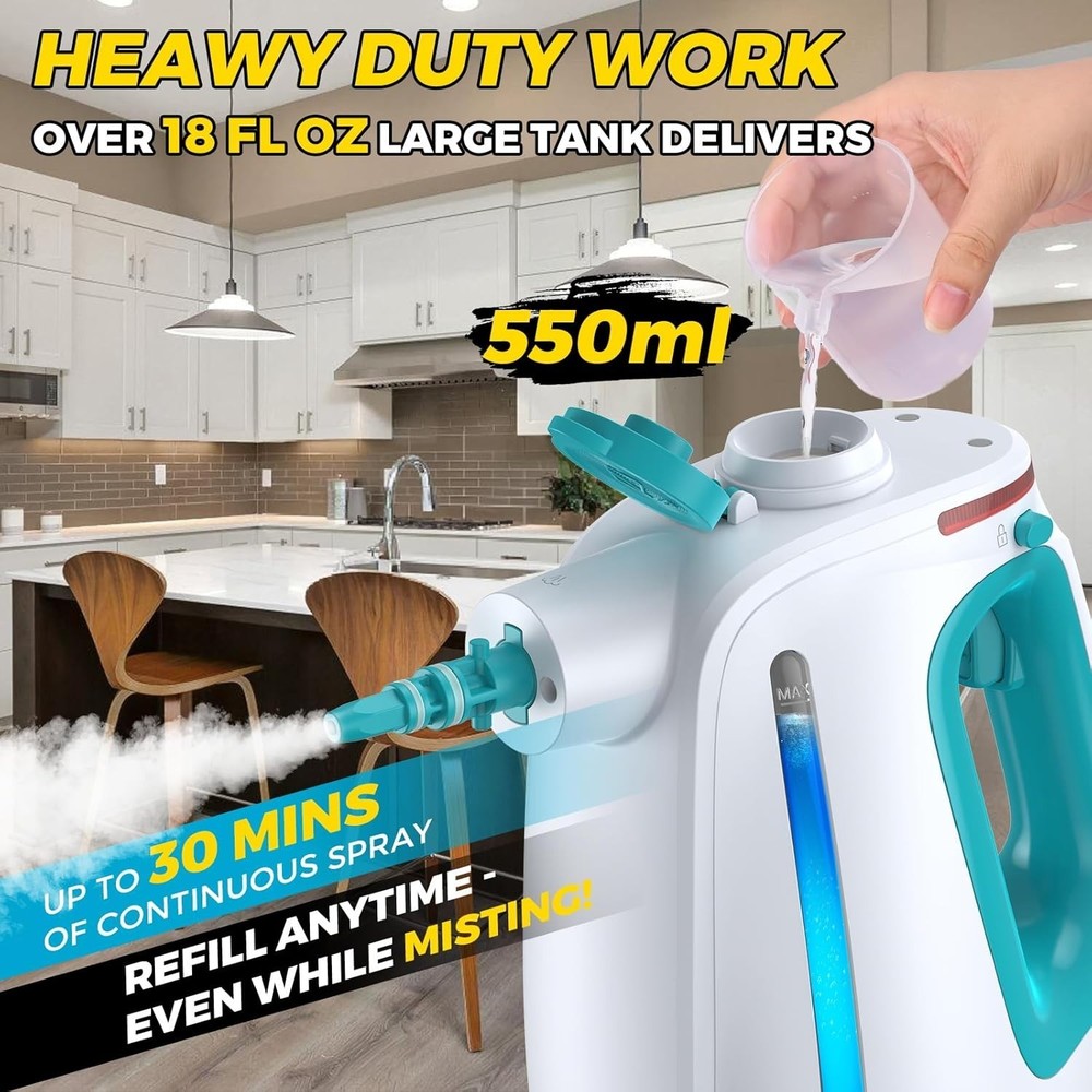Lightweight Handheld Steamer with Lockable Steam Control & 30 Min Continuous Use