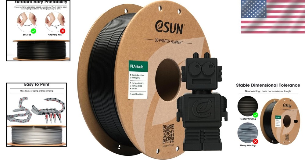 eSUN PLA Basic Filament 1.75mm, 3D Printer Filament High Speed PLA for Fast Prin