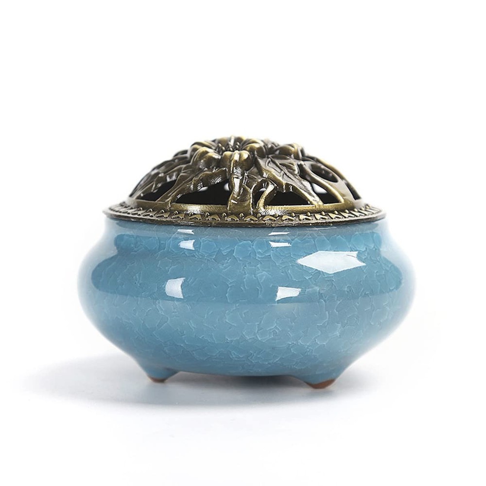 Ceramic Incense Burner, Burner with Lid, Cone Medium, Blue