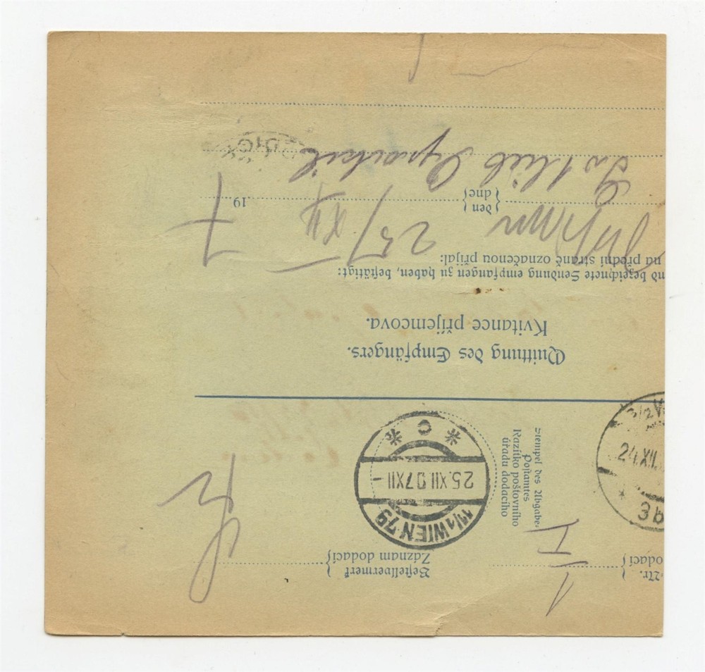 AUSTRIA 1907 Parcel Post Receipt from Nedwieditz